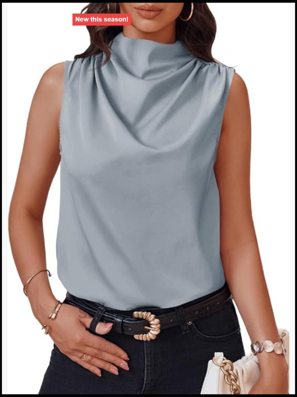 Women's Mock Neck Satin Tank Top Silky Sleeveless Business Casual Button